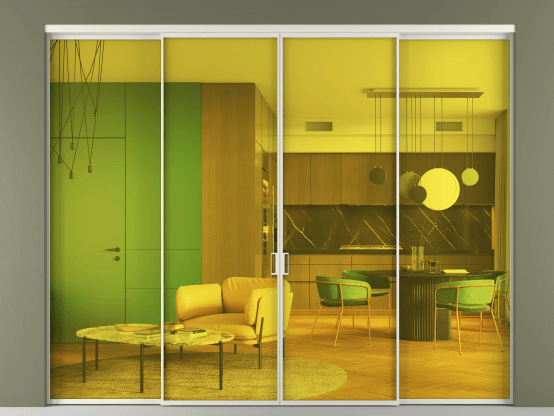 Алюминевая перегородка АЛПР 040.01_БЕЛ_ПРОЗ ЖЕЛ_new. Цвет Алюминий Белый. Материал Алюминий. Коллекция Перегородка Формато внутри проёма 4 створки. Картинка.